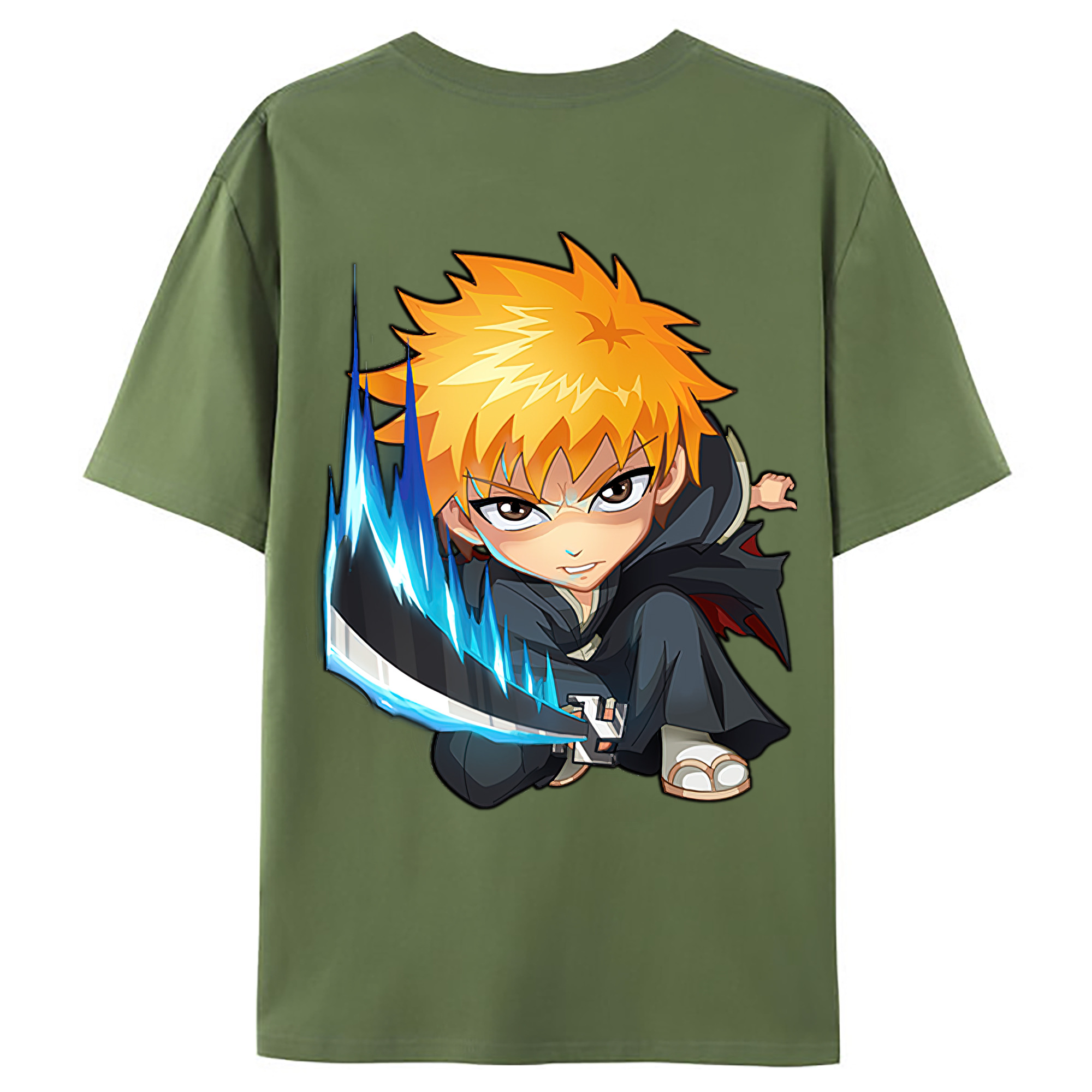 （画像用） ブリーチ 黒崎一護（くろさき いちご）BLEACH Kurosaki Ichigo 綿100％ メンズ半袖Tシャツ（バックプリント） 通気性